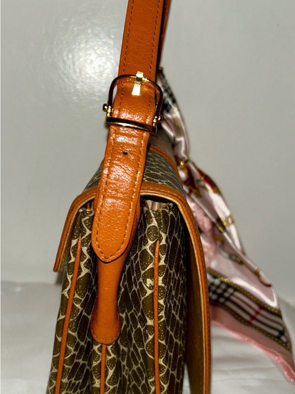 Nina Ricci Brown & Tan Patterned Canvas Satchel with Gold 'N' Logo - Picture 3 of 8